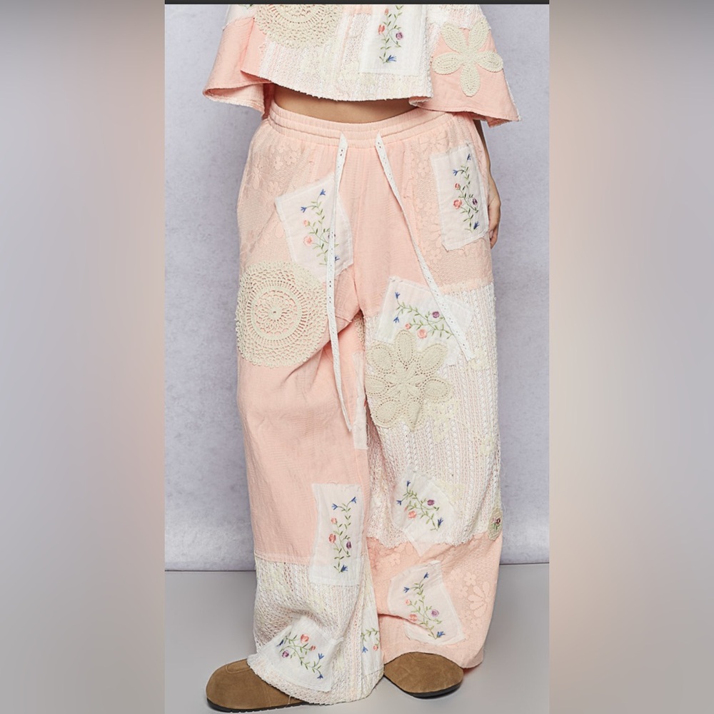 POL Patchwork Floral Boho Pants in Pink